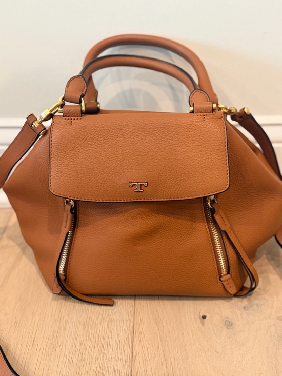 Tory Burch Handbags - Tory Burch Cognac Leather Half Moon Satchel with Gold Hardware